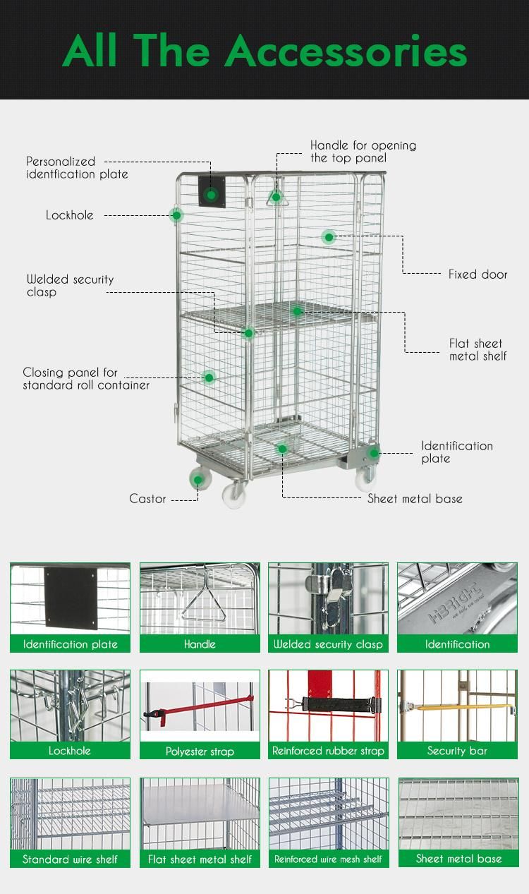 Steel Folding Warehouse Roll Container with 4 Doors