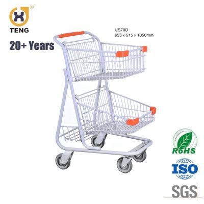 Us70d USA Style Double Basket Supermarket Shopping Trolley