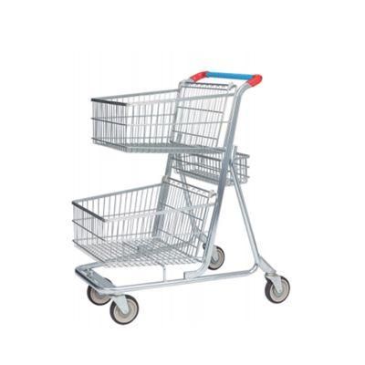 Supermarket Shopping Cart European Style Double Basket Trolley