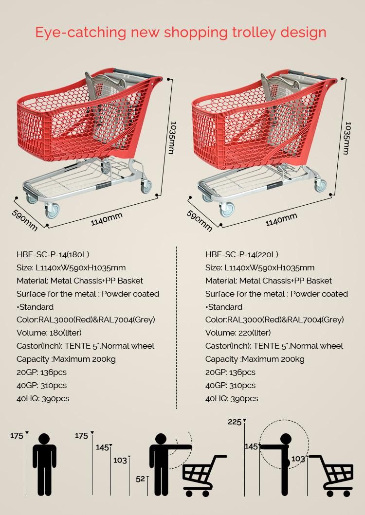 All Plastic Shopping Trolley Cart with Plastic Handle and Feet