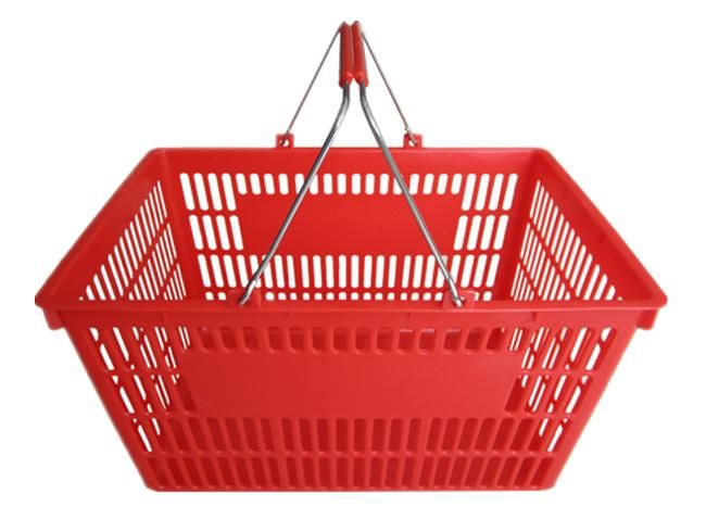 Shopping Basket with Double Handles Electroplating Flat Plastic Rolling Basket