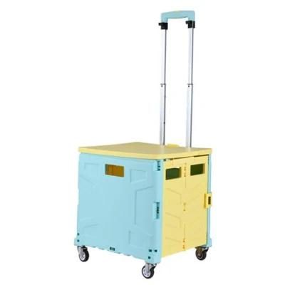 Factory High Quality 4 Wheels Plastic Grocery Folding Shopping Utility Cart with Lid