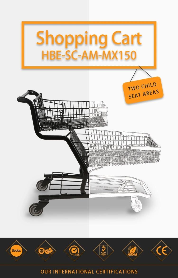 American Style Shopping Cart Two Tier Baskets Supermarket Trolley