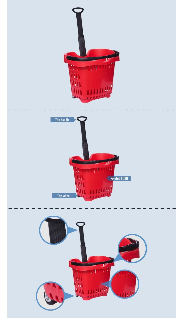 Luxury Two Wheeled Rod Hand Basket for Supermarket