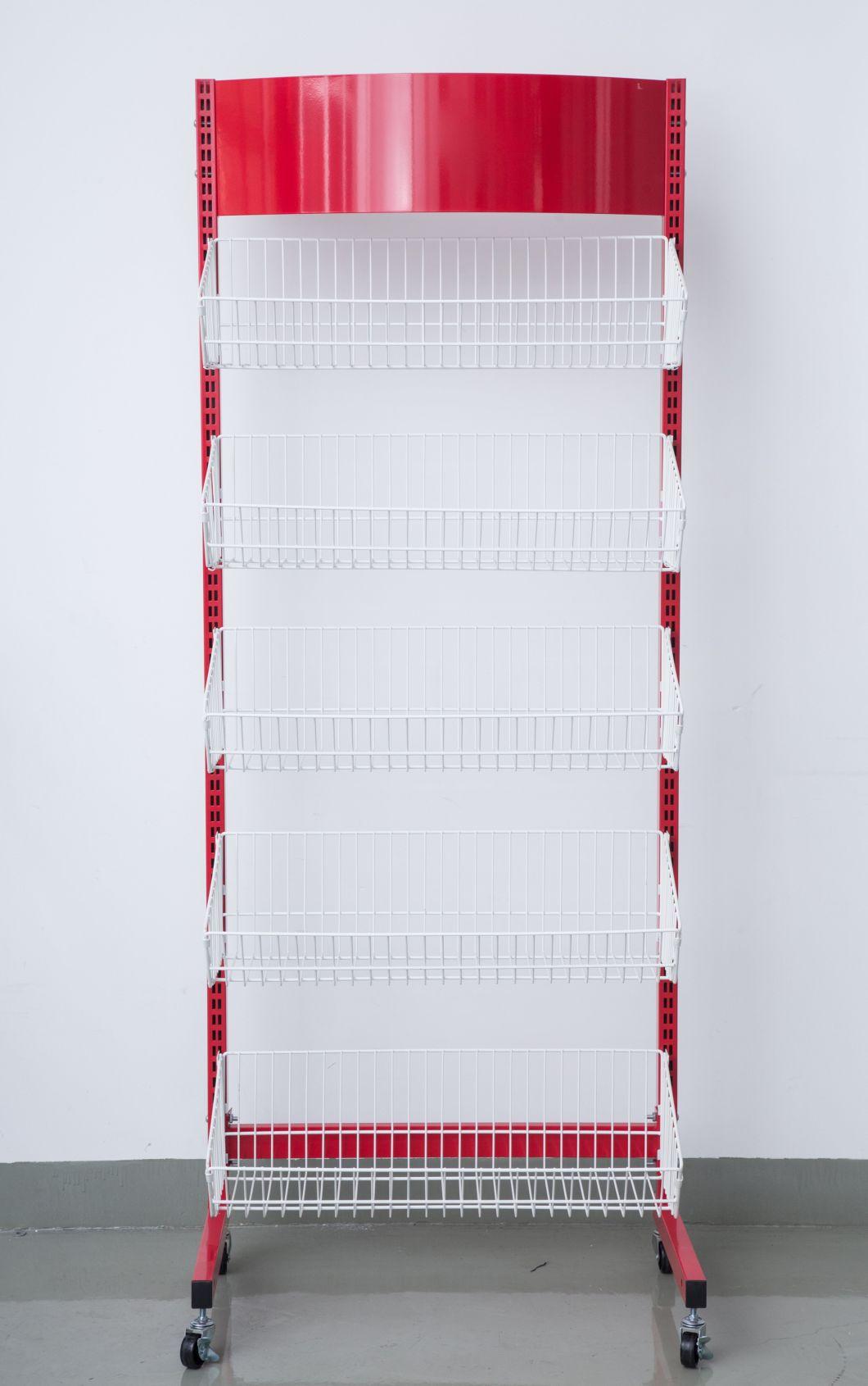 Hot Selling Double Sided Shelf with Hanging Basket Supermarket Shelves