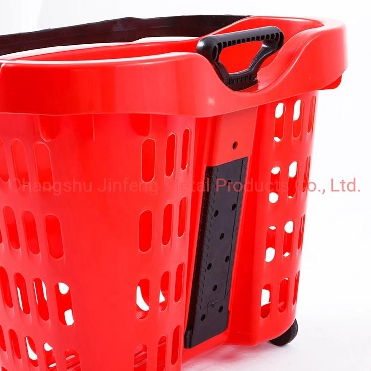 Supermarket Shopping Trolley Rolling Plastic Storage Plastic Basket with Two Wheels