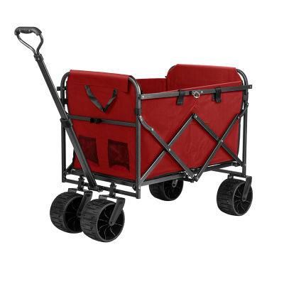 Camping Trolley Collapsible Folding Wagon Shopping Cart with Wheels, Red