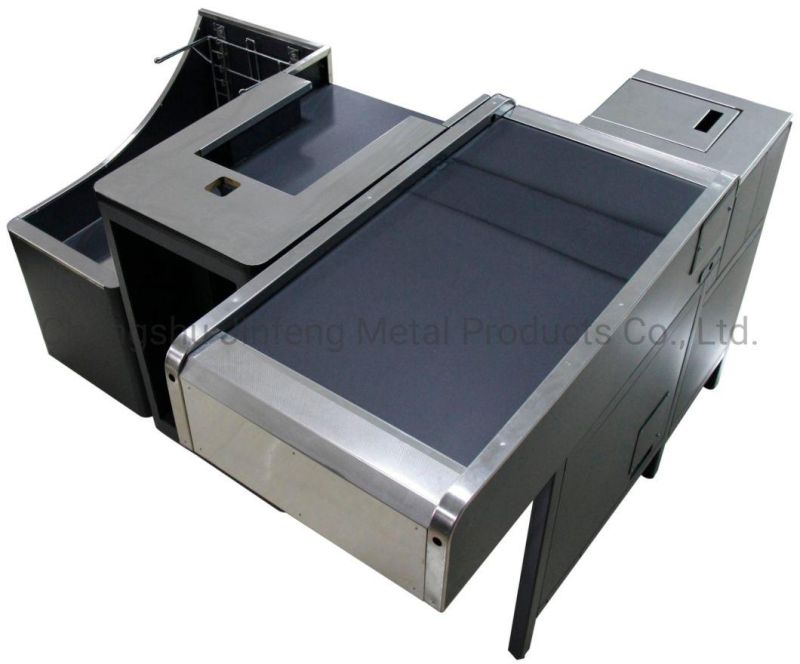Supermarket Three Parts Checkout Counter Convenience Store Cash Counter with Conveyor Belt