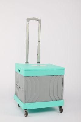 China Manufacturer Plastic Lightweight Mobile Shopping Box Trolley with Wheels