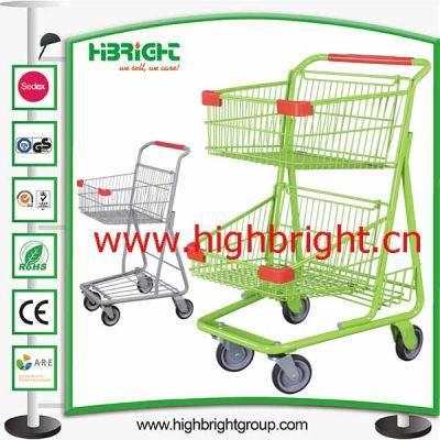 American Style Hand Push Shopping Cart with Two Basket