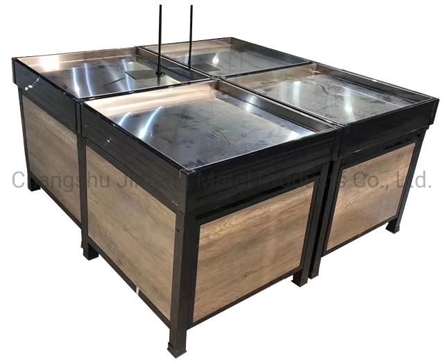 Supermarket Customized Cold-Rolled Steel & Wooden Storage Shelf Fruit and Vegetable Display Rack with Wood