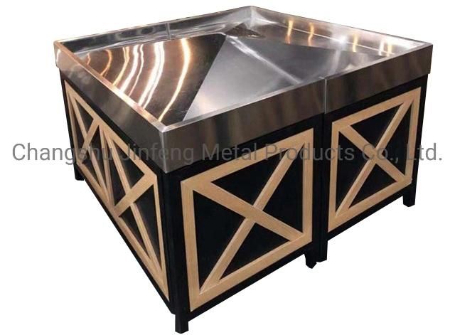 Supermarket Cold-Rolled Steel & Wooden Storage Shelf Fruit and Vegetable Stand with Wood