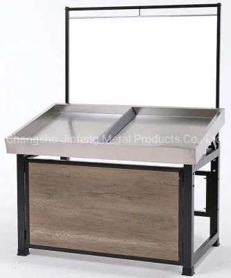 Stainless Steel and Wood Material Fruit and Vegetable Rack, Fruit Shelf for Supermarket