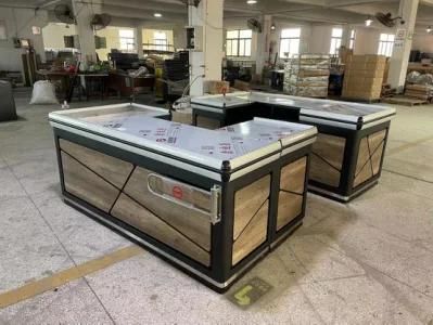 Shopping Mall Wood Color New Design Motorized Checkout Counter