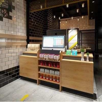 New Design Wood Awesome Supermarket Convenience Store Cashier with Shelf