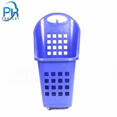 Supermarket Plastic Handle Shopping Rolling Basket with Wheels