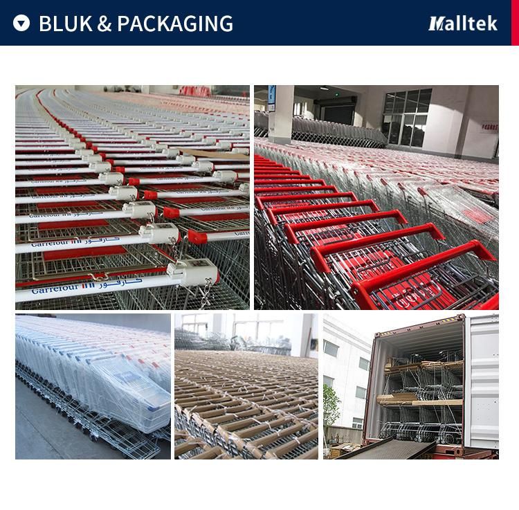 Good Quality Hand Push Market Basket Trolley with PU and TPR Wheels