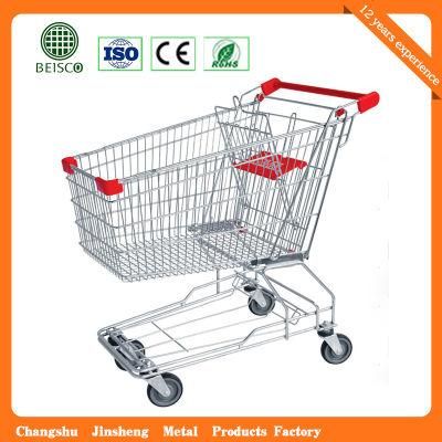 Js-Tas07 Best Cheap Asian 4 Wheel Metal Supermarket Retail Hand Shopping Trolley Cart