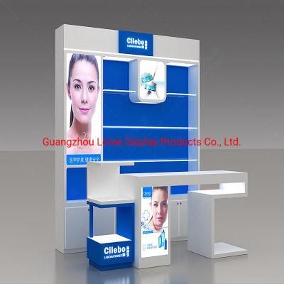 Commercial Floor Standing Mall Cosmetic Cabinet Counter Makeup Showcase Display Stand