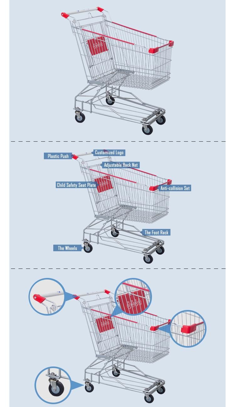 100liter Asian Shopping Trolley with PU Wheels for Sale