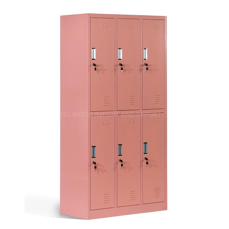 Metal Knock Down Pink 6 Door Locker with Shelf and Hanger for Staff/Student