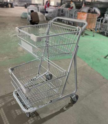 Good Quality 70L USA Style Double Basket Supermarket Shopping Trolley Cart