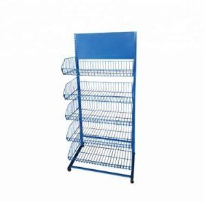 5-Tier Wire Shelf Supermarket Display Rack for Snack, Grocery, Fruit, Vegetable