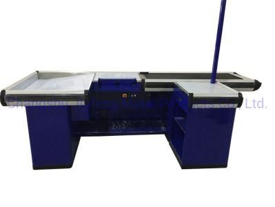 Retail Store Metal Cash Counter Supermarket Checkout Counter with Motor and Conveyor Belt