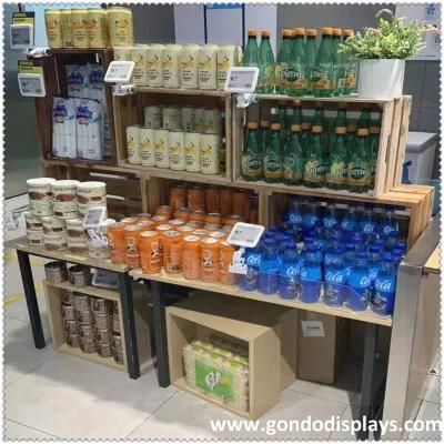 Store Flooring Stackable Candy Cookie Food Wooden Drinks Display Supermarket Desk