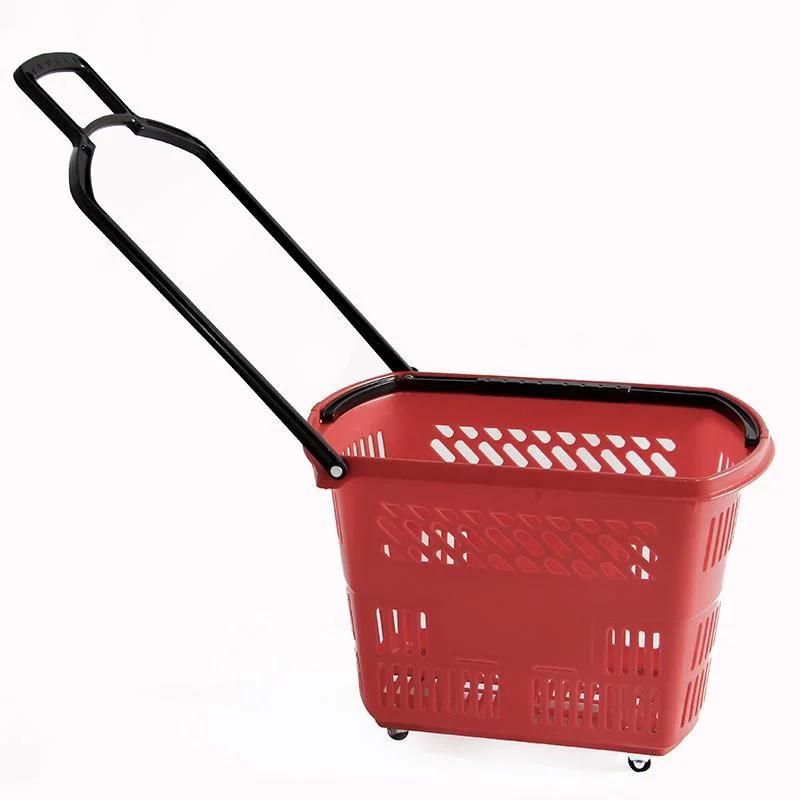 Shop Professional Supermarket Shopping Basket Wheels Shopping Basket with Handle Wheels for Sale