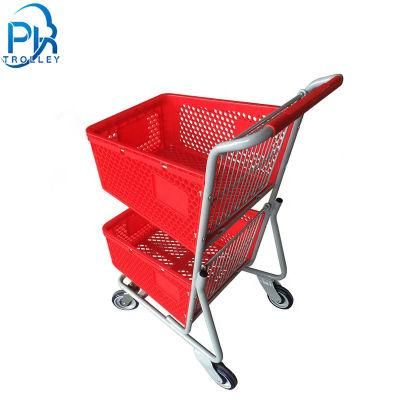 165L Safety Double Baskets Two Layer Shopping Trolley