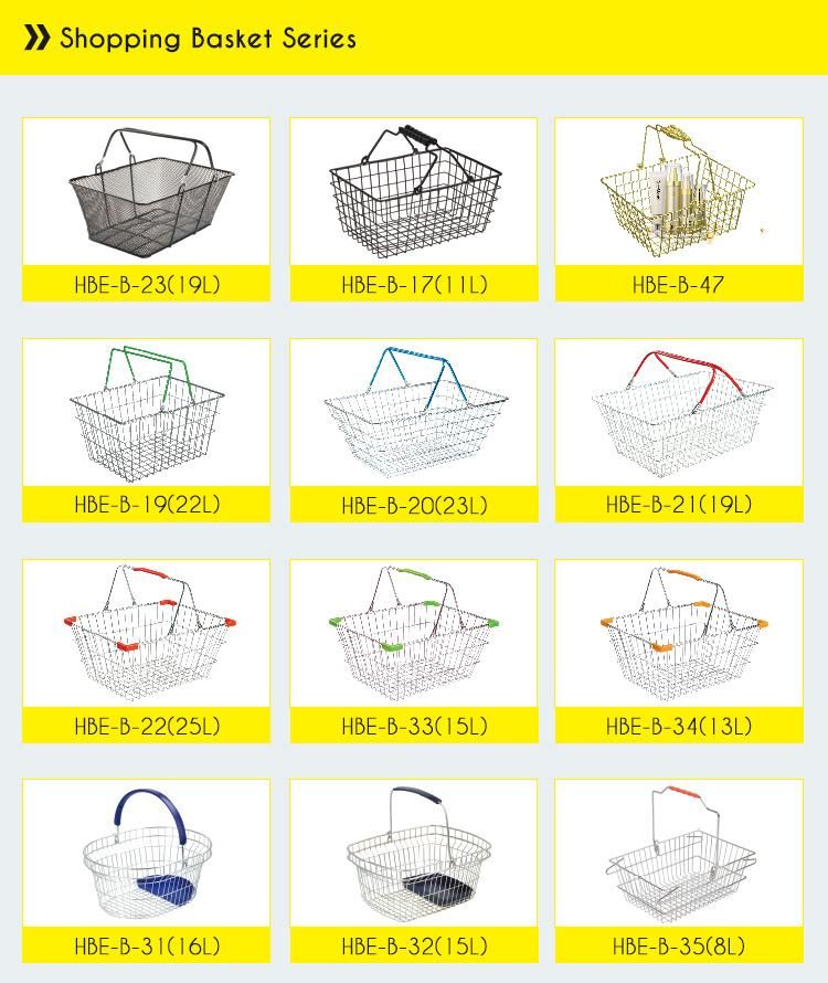 Gloden Metal Wire Shopping Hand Basket with Metal Brand Mark