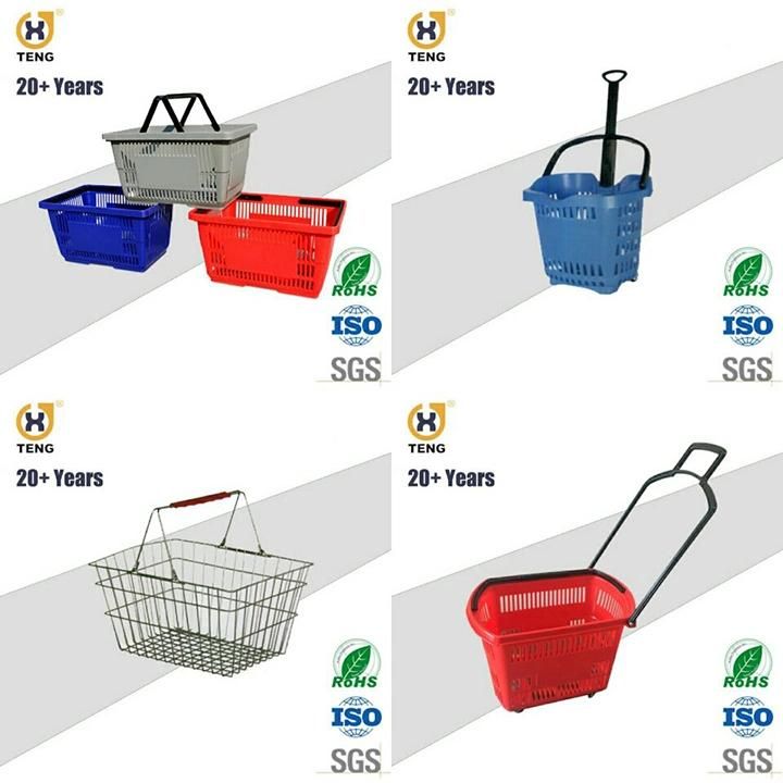48L Wholesale Rolling Plastic Supermarket Shopping Basket