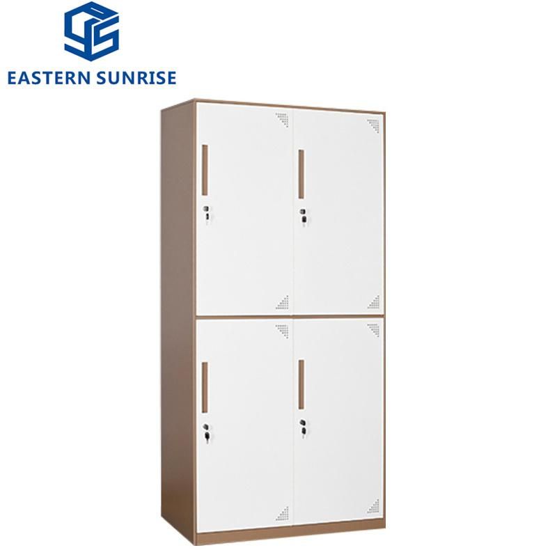 Office Furniture White 4 Doors Children Metal Cloth Wardrobe