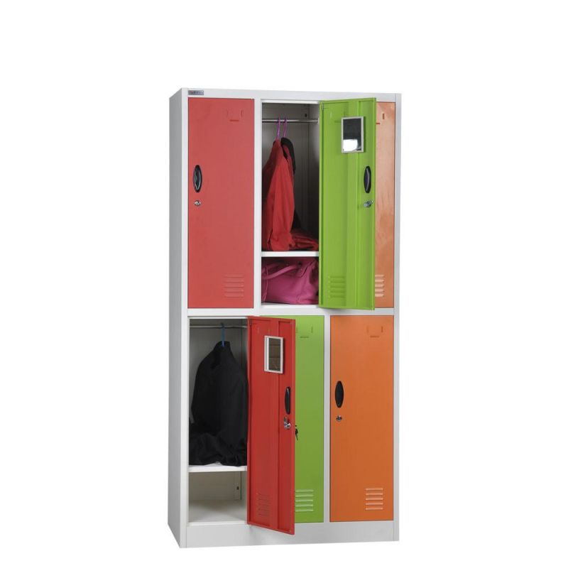 High Quality 6 Door Colorful Metal Lockers in School or Changing Room Casillero Gimnasio