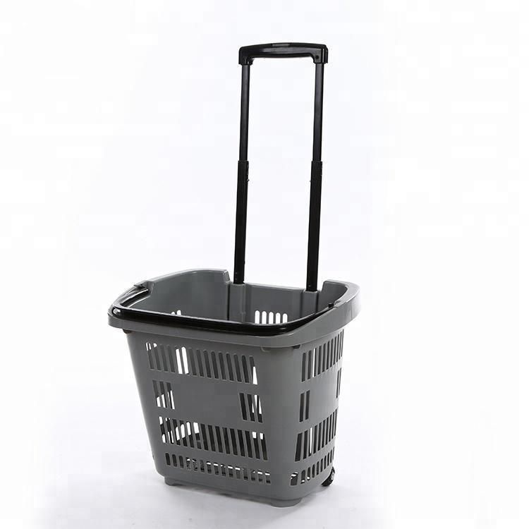 Hot Selling Plastic Supermarket Single Handle Roll Shopping Trolley Basket