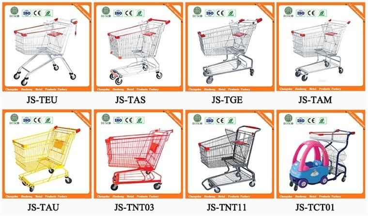 Js-Tas07 Best Cheap Asian 4 Wheel Metal Supermarket Retail Hand Shopping Trolley Cart