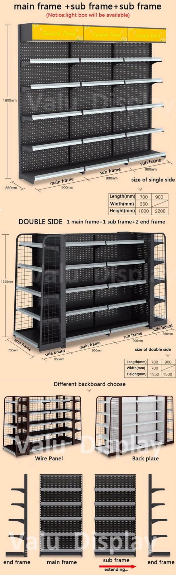 High Quality Metal Gondola Display Rack Supermarket Shelf (VMS908)