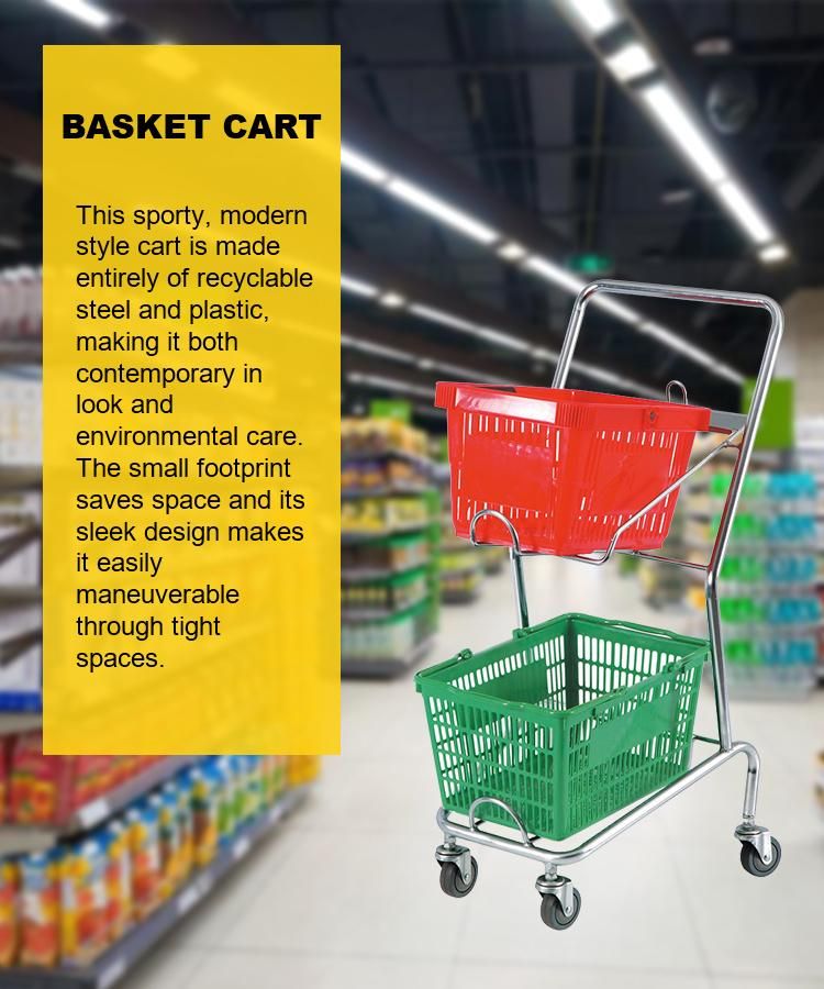 Supermarket Folding Metal Shopping Trolley with 2 Baskets