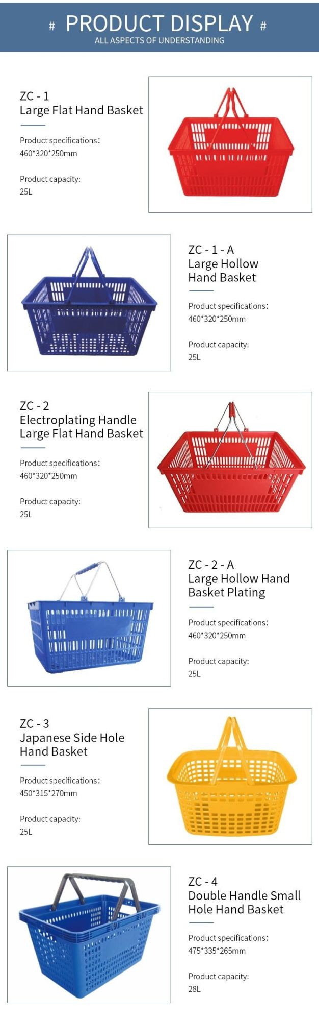 42L Plastic Supermarket Round Shopping Basket with Wheels Supermarket