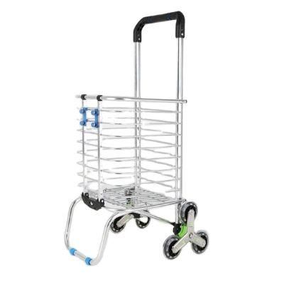 China Aluminum Rolling Stair Climbing Vegetable Cart Folding Basket Trolley for Shopping