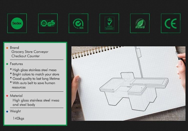 Supermarket Design Cashier Table with Conveyor Belt