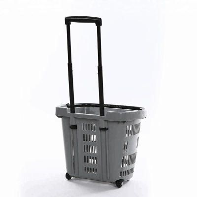 Good Price Plastic Supermarket Single Handle Roll Shopping Trolley Basket