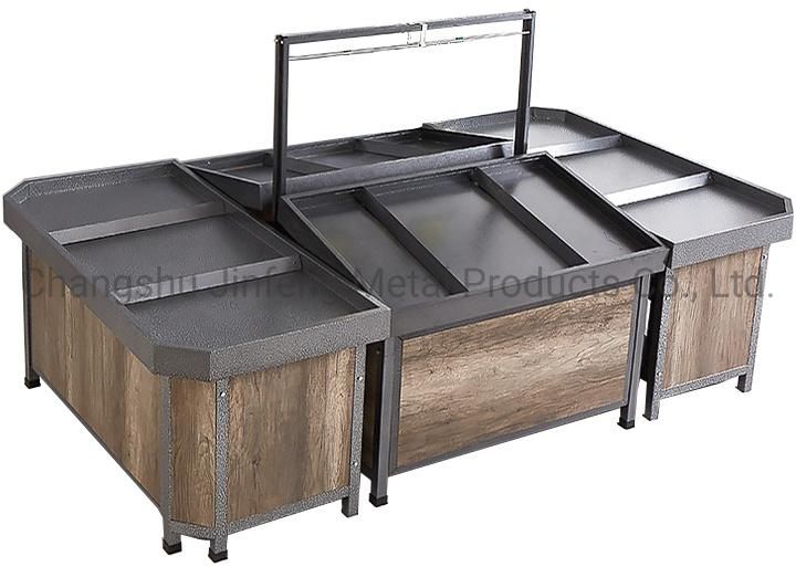 Supermarket Steel-Wood Fruit and Vegetable Display Stand Vegetable and Fruit Rack Shelf