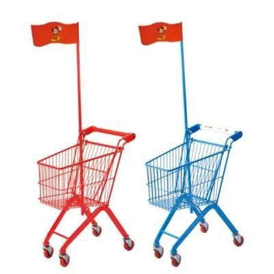 Supermarket Metal Kids/ Children Small Shopping Trolley Cart with Flag