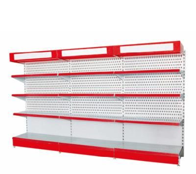 Supermarket Display Rack with LED Box, Single Sided Perforated Back Panel Shelf with Top Light Box