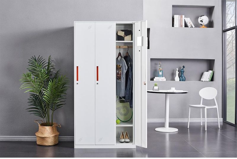 White 3 Doors Steel Locker Metal Clothes Cabinet