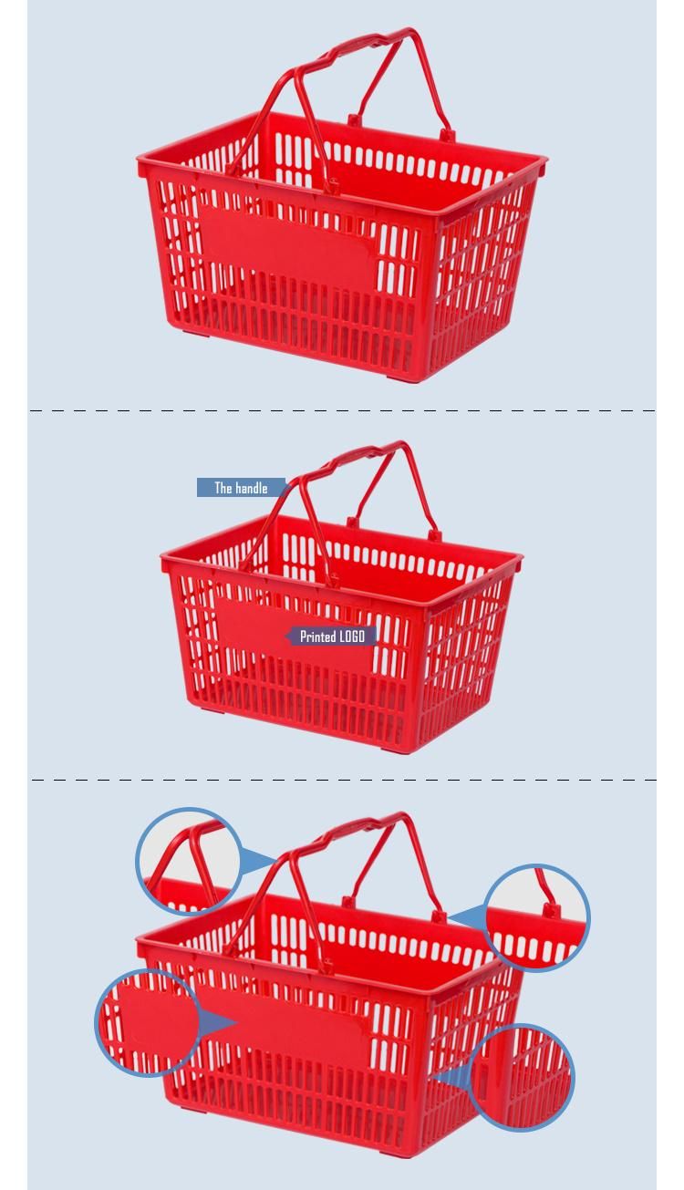 Wire Mesh Handle Plastic Shopping Basket for Supermarket