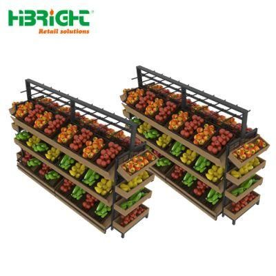 Supermarket Wooden Vegetable and Fruit Display Shelf with End Shelf