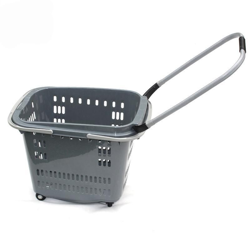 Customized Hand Trolley Plastic Shopping Basket with Wheels